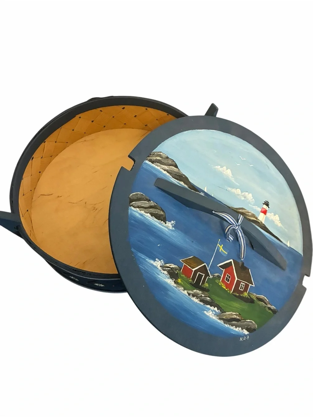 Maria Rask-Zilen Swedish Hand Painted Bentwood Box Nautical Lighthouse Svepask